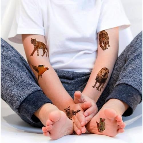 Jungle Animals Temporary Tattoos for Kids Party Supplies - 148 Individually Sheets Safari Animals Tattoos for Boys Girls Birthday Party Supplies