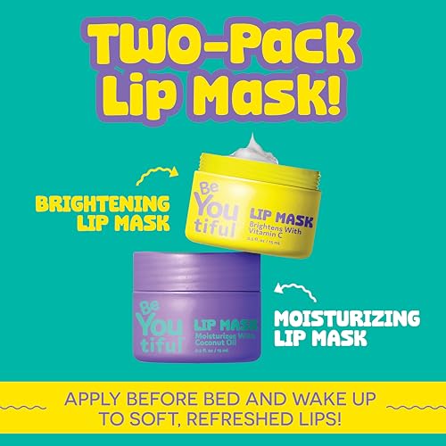 Lip Masks Set by BeYOUtiful, Easter Basket Stuffers, Hydrating Lip Balm for Dry Chapped Lips, Lip Gloss for Girls, Skin Care for Teens, 2pc, 0.3oz Each, Easter Gifts for Kids
