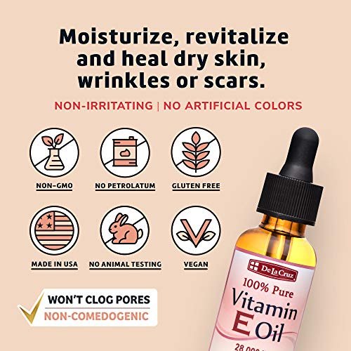 De La Cruz Vitamin E Cream for Face and Neck + 100% Pure Vitamin E Oil for Face (28000 IU) - Hydrating & Moisturizing Skincare Bundle - Made in USA