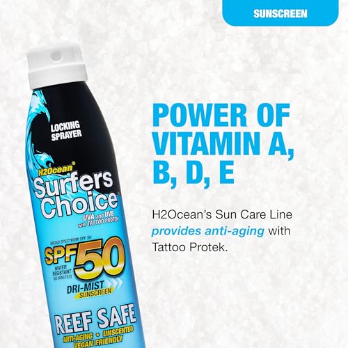 H2Ocean Surfers Choice SPF 50 Spray - Quick-Drying Sunscreen Spray for Tattoo Aftercare & UV Protection - Reef-Safe Sun Protection for All Ages - 6 oz (Pack of 2)