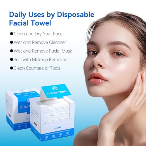 Single Use Face Towels, 10"¡¿12", Ultra Soft and Thick, Disposable Makeup Remover Facial Towels, Dry & Wet Face Wipes for All Skin Types