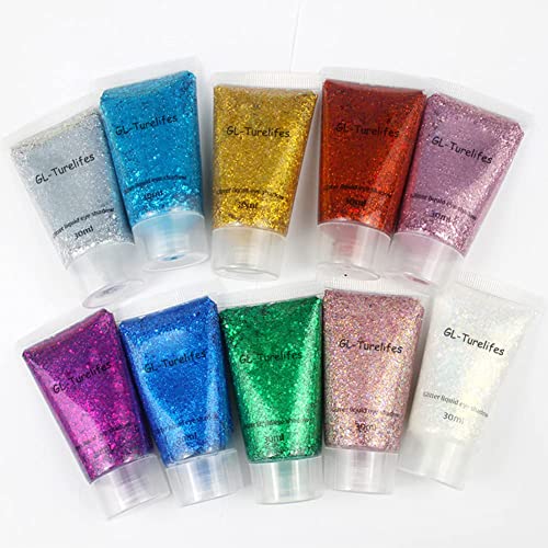 GL-Turelifes 30ml Sequins Chunky Glitter Liquid Eyeshadow Glitter Body Gel Festival Glitter Cosmetic Face Hair Nails Makeup Long Lasting Sparkling Easy to Apply, Easy to Remove (#07 Gold)