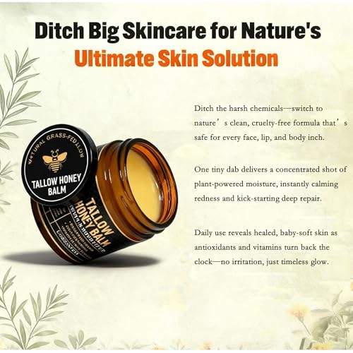 2Pack Beef Tallow for Skin, tallow and honey balm,tallow face moisturizer, Hydrating Tallow Balm with Raw Honey and Beeswax, Grass-Fed Beef Tallow & Raw Wild Honey Blend, Body & Face Moisturizer (OR)
