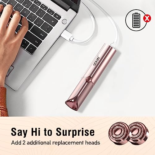 Facial Hair Removal for Women, Electric Painless Rechargeable Facial Hair Remover for Face, Lip, Chin with 2 Replacement Heads