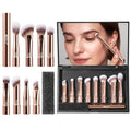 BEILI Travel Eye Makeup Brushes Set 8pcs Removable Double Sided Makeup Brush with Mirror Box & Removal Cleaner Sponge (Rose Gold)