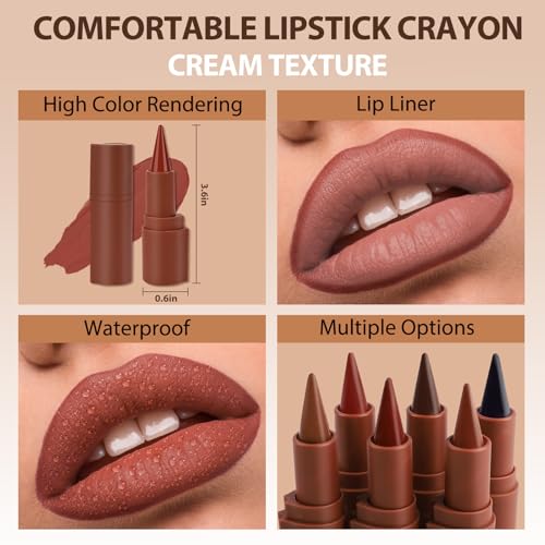 2 in 1 Lip Liner Pencil and Lipstick Lip Combo Set, Matte Nude Black Dark Brown Red Lip Liner, Smooth Creamy Lip Pencil, High Pigmented Non-Smudging Waterproof Long Lasting Lip Makeup 06#