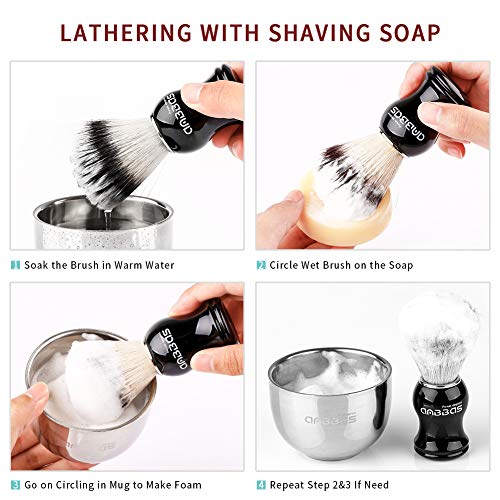 Anbbas Shaving Brush Synthetic Badger Hair with Stainless Steel Shaving Bowl,Black Acrylic Shaving Stand Holer for DE Razor Men Traditional Shave