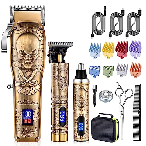 Roziapro Professional Hair Clippers for Men, Hair Trimmer for Haircut Cordless Hair Clippers Set with Rechargeable Nose Hair Trimmer, Gifts for Men (Gold)
