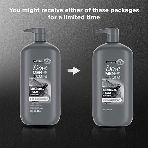DOVE MEN + CARE Body and Face Scrub Charcoal + Clay Body Wash for Men with 24-Hour Nourishing Micromoisture Technology 30 oz