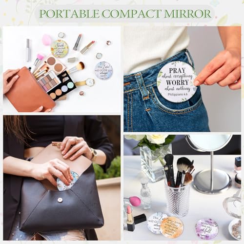 Geelin 60 Pcs Christian Compact Mirrors Gifts Bulk for Women Bible Verse Pocket Makeup Mirror Portable Floral Inspirational Religious Gift for Graduation Party Favors Church Travel Purse