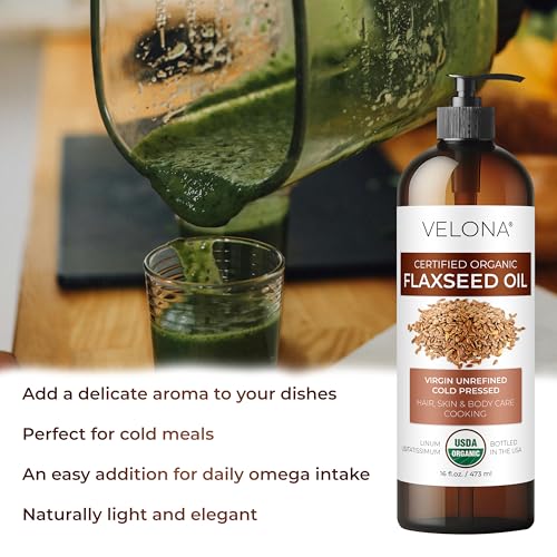 velona USDA Certified Organic Flaxseed Oil - 1 Gallon / 128 Fl Oz |100% Pure and Natural Carrier Oil | Unrefined, Cold Pressed | Body, Face & Skin Care | Use Today - Enjoy Results