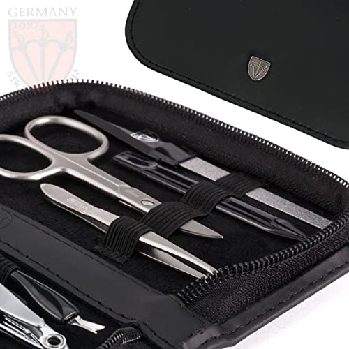 3 Swords Germany ? brand quality 8 piece manicure pedicure grooming kit set for professional nail care with genuine leather case black - Made in Germany