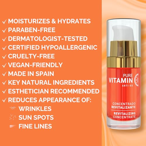 Noche Y Dia Vitamin C Serum for Mature Skin - Made in Spain - Anti Aging Formula Hydrates, Moisturizes, Firms - Targets Sun Spots, Fine Lines, Wrinkles - 30mL (1 fl oz)