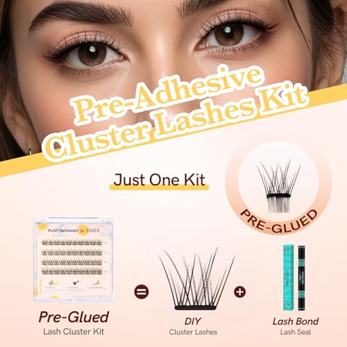 Self Adhesive Eyelashes Natural Wispy Clusters Press on Lash No Glue Needed Eyelash 10-12mm C Curl With Lash Tweezers Easy Apply on Lashes for Beginners (Daisy Style)