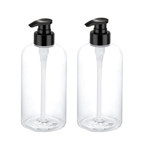 Bynccea 2 Pack Empty Plastic Pump Bottles Dispenser 16 oz / 500 ml Refillable Shampoo Bottles with Pumps Cylinder Shampoo Lotion Hand Pump Bottle Liquid Container for Bathroom Shampoo and Body Wash