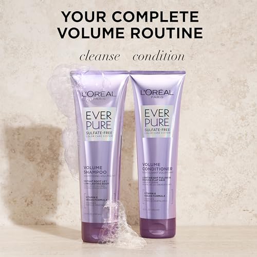 L'Oreal Paris Volume Sulfate Free Shampoo and Conditioner for Color-Treated Hair, EverPure, 8.5 Fl Oz (Set of 2)