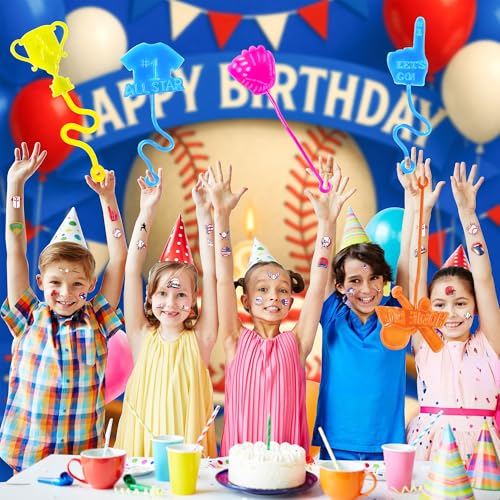 48PCS Baseball Party Favors - 24PCS Temporary Tattoos & 24PCS Stick Hands Party - Perfect Birthday Party Supplies, Goodie Bag Stuffers, Treasure Box Toys, Classroom Prizes, and Student Gifts