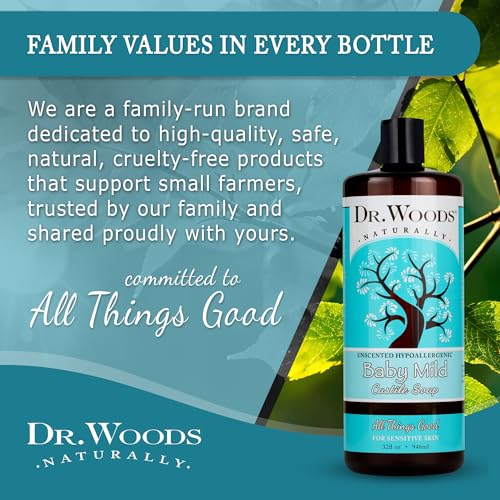 Dr. Woods Unscented Baby Mild Liquid Castile Soap - Natural Soap for Sensitive Skin, Gentle Cleanser with Hemp Oil and Vitamin E - Paraben, Sulfate, and Phthalate Free - 32 Fl Oz
