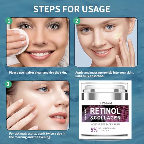 Retinol Cream for Face Anti Aging: Wrinkle Cream for Face Neck with Collagen Hyaluronic Acid - Night Moisturizer for Men Women - Facial Skin Care(1.7FL.Oz)