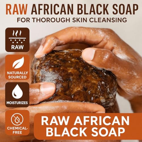 Raw natural authentic organic African black soap bar for acne and dark spots, face and body ghana black african soap scented with mint.