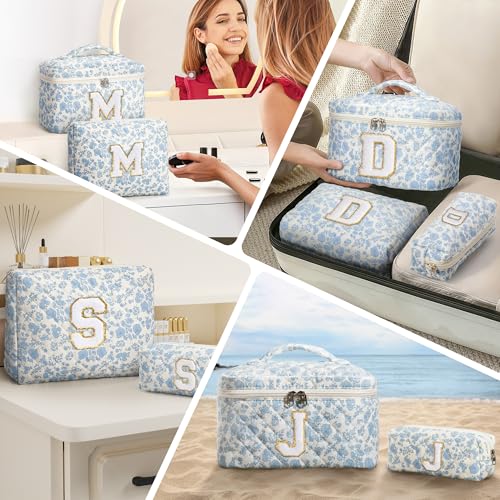 Birthday Gifts for Teen Girl Women, Personalized Initial Makeup Bag Quilted Cosmetic Bag Make Up Bags Travel Toiletry Bags Teen Girl Gifts Trendy Stuff Mothers Day Gift for Wife Mom Daughter Friends