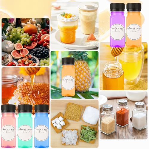 100 Pcs 2oz Plastic Bottles with Lids, Clear Plastic Bottle with Caps 2 oz for Liquids Small Reusable Ginger Shots Bottle Vial Beverage Container Leak Proof Mini Jars for Milk, Water, Ginger, Juice