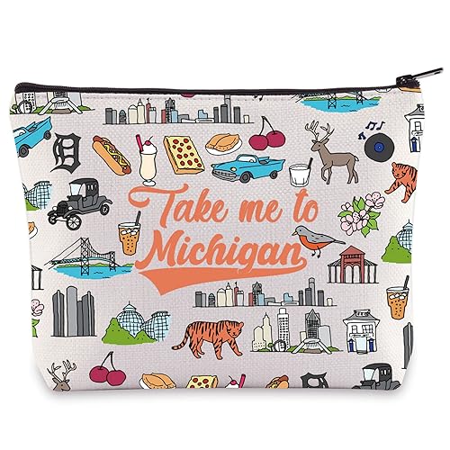 WZMPA Michigan State Travel Cosmetic Bag Michigan Souvenirs Gifts Take Me To Michigan Zipper Pouch Bag Michigan State Merchandise (To Michigan)