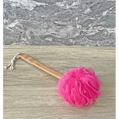 Shower Loofah Body & Back Scrubber - Exfoliating Loofah luffa Bath Brush On a Stick - with Long Wooden Handle Back Brush for Men & Women - Easy Reach Body Wash & Lotion Applicator£¨ 2 Pack- Red£©