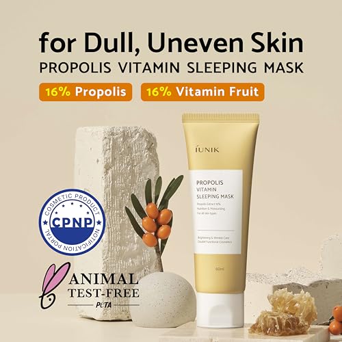 IUNIK Propolis Vitamin Glow Sleeping Mask Night Moisturizer Cream 2.03 Fl Oz Overnight Moisturizing cream Tea Tree Centella Asiatica Extracts Anti-Sagging Even Tone Rehydrate Firm Maturing Skin VEGAN