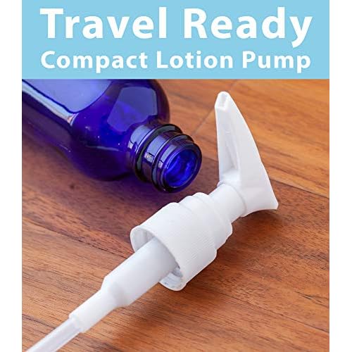 (12 Pack) 2 oz Blue Cobalt Glass Boston Round Bottle with White Lotion Pump