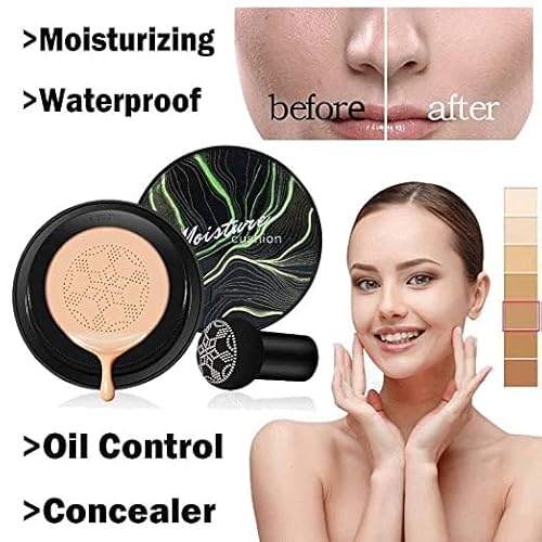 Air Cushion CC Cream Mushroom Head Foundation, Moisturizing Concealer Makeup Base, Full Coverage, Nude Long Lasting Waterproof Matte BB Cream (Natural)