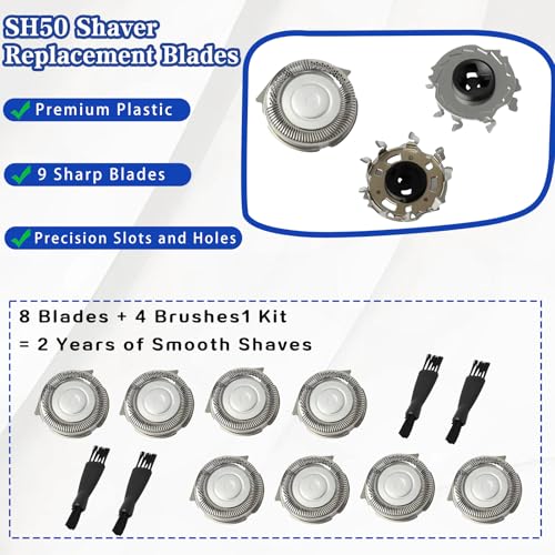 8 Pack SH50 Replacement Heads for Philips Norelco Series 5000, Replacment for Norelco Replacement Blades, Fit for Electric Shaver S5210 S5380 (8 Blades & 4 Brushes)
