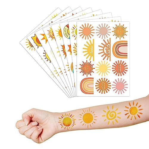 Sun Tattoo Temporary Tattoos Theme Birthday Party Decorations Supplies Favors Cute Stickers 8 Sheets 96 PCS Gifts for Kids Boys Girls Classroom Rewards Prizes Christmas
