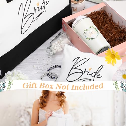 3 Pieces Wedding Bride Gifts Bridal Shower Gift for Bride Canvas Tote Bag Makeup Bag Tumbler Cup Stainless Steel Drink Cup Bachelorette Gift for Wedding Engagement Honeymoon for Women Wifey Future Mrs