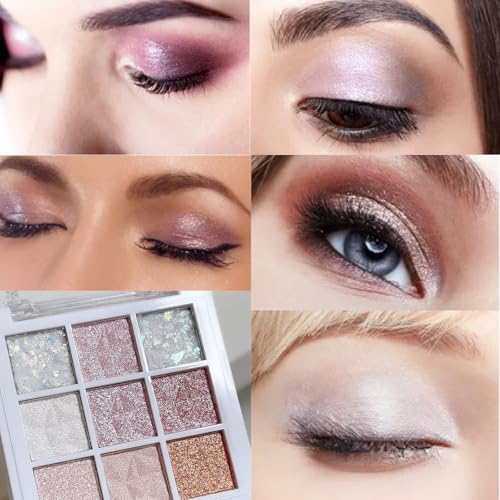 9-Color Glitter Eyeshadow Palette Set ? High Pigment Matte & Shimmer Eye Shadow Powder, Creamy Waterproof Long-Lasting Makeup Palettes for Natural to Bold Eye Looks,25# Snow White