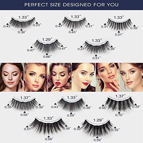 3D Magnetic Eyelashes Natural Look with Eyeliner Kit - 7C SEVENCROWN Magnetic Lashes - Upgraded 4 tubes of Liner - 10 Pairs Reusable False Eyelash Kit with Applicator Easy to Apply.