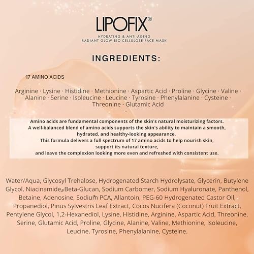Bio-Cellulose Anti-Aging Face Mask ? Hydrating & Lifting Sheet Mask with 17 Amino Acids, Collagen Boosting, Wrinkle Reducing Spa Treatment for All Skin Types ? 5 Pack
