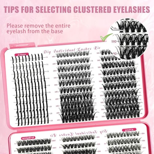 580PCS DIY Lash Clusters Kit with Lash Spikes Eyelash Clusters D Cluster Eyelash Extensions Lash Bond and Seal Glue Remover Tweezers Eyelash Shampoo Cleansing Brush Headband Wristband