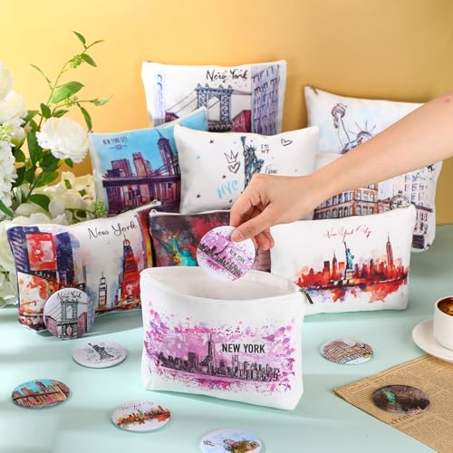 36 Set New York Souvenirs Gifts Bulk City Cosmetic Bag Nyc Makeup Mirrors Souvenirs from USA Women New York Makeup Bag Birthday Party Favors Trip Journey Gifts for Friend Sisters