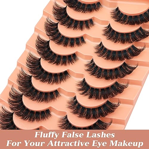 Newcally False Eyelashes Russian Strip Lashes Wispy Mink Lashes D-curly Fake Lashes Like Eyelash Extension Lash Strips 9 Pairs Pack
