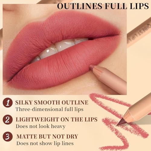 12 Colors Matte Velvet Lip Liner Set, Lipstick Pencil Plump Nude Color Smooth Creamy Longwear High Pigmented Natural Lip Makeup