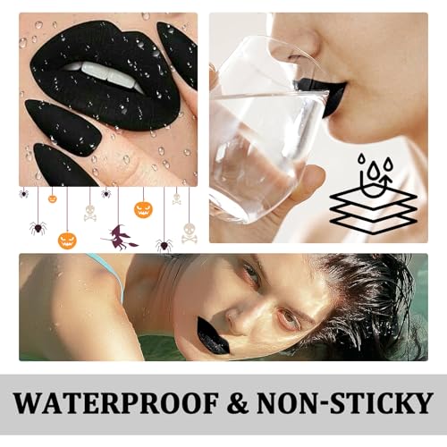 Matte Black Lipstick - Richly Pigmented Waterproof Halloween Lip Gloss for Women, All Day Smudge Proof Goth Clown Lip Stick Stain Makeup, Eye Baseball Softball Football Stick
