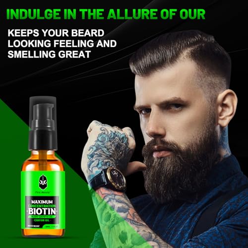 Beard Oil,Maximun Thickening Biotin, with Castor Oil and Argan & Jojoba Oils, Promotes Beard Growth, Styles, Strengthens & Softens Beards & Mustaches,1 Ounce*2£¨2 Pack£©