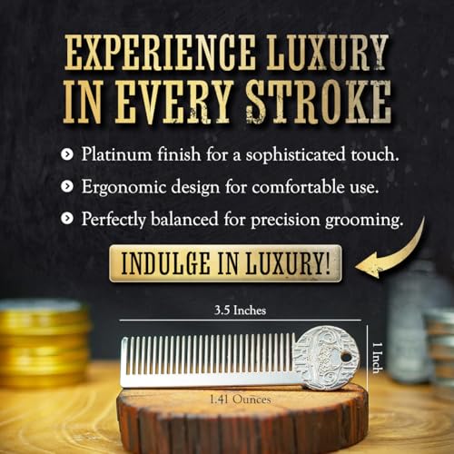 Defender Mustache Balm 2oz and Platinum Comb Set | Mens Grooming Set for Mustaches