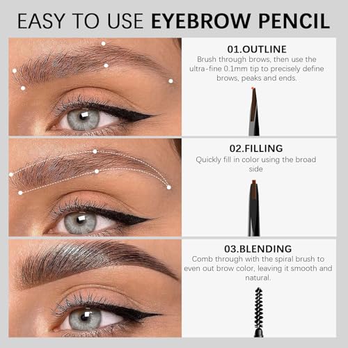 Browcharm Microblading Eyebrow Pencil for Women,0.1mm Ultra-Fine Mechanical Pencil,Draws Tiny Brow Hairs and Fills in Sparse Areas and Gaps,Makeup Brow Definer Waterproof (mini 01 Black)