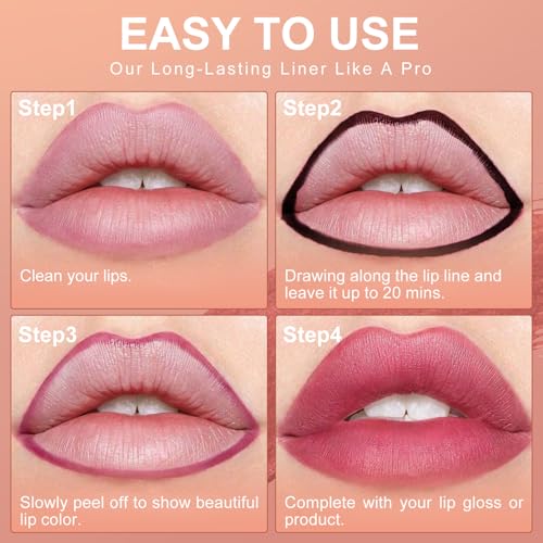 OETUIOW Lip Stain, Lip Liner Stain, Peel Off Lip Liner Tattoo, Long Lasting Lip Stain Waterproof for Women Girls All Skin Types, Transfer-Proof & Natural (Black)