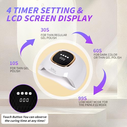 248W UV Nail Lamp Gel Nail Lamp UV Dryer with 63 Beads for Gel Nails LED Nail Lamp, Automatic Sensor and 4 Timer Settings Perfect for Home and Salon Use Professional Quality Nail Dryer (C4)