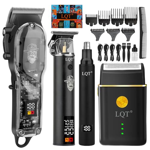 Men's Professional Hair Clipper & Trimmer Set with LED Display, Zero-Gap T-Blade, Cordless Nose Hair Trimmer, Electric Foil Shaver, Rechargeable Grooming Kit, Suitable for Barber Shops & Home Use