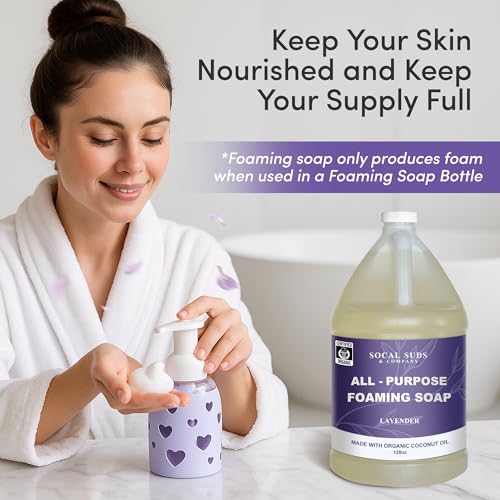 SoCal Suds & Company 128oz Certified Organic Foaming Hand & Body Wash - Gentle Natural Body,Baby & Face Wash for Sensitive Skin, Moisturizing Soap, Hand Soap and More - Lavender