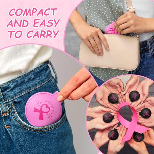 Yexiya 100 Pcs Breast Cancer Awareness Gift Bulk Breast Cancer Round Mini Folding Makeup Mirror with Pink Ribbon Pocket Travel Mirror for Women Friends(Pink, White and Black,Inspirational)